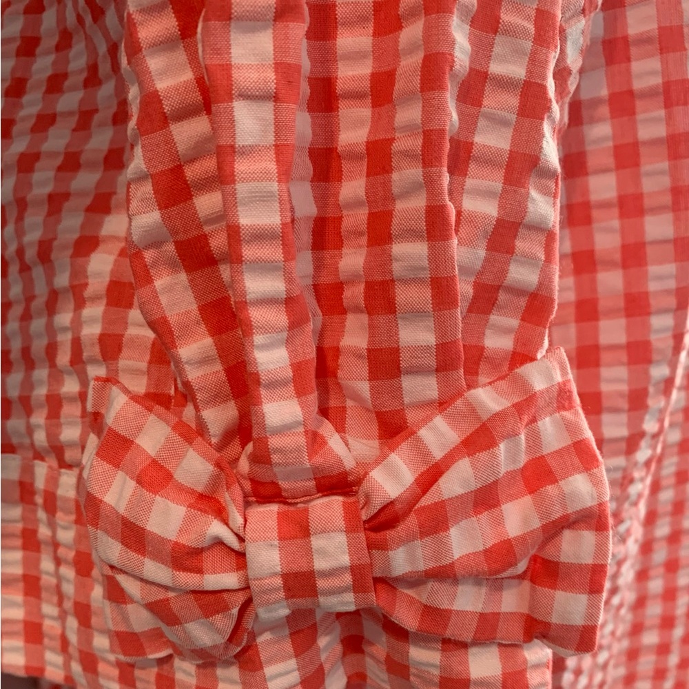 Coral/white gingham top w/keyhole back closure, elbow length sleeves w/bow. NWT - Picture 3 of 6